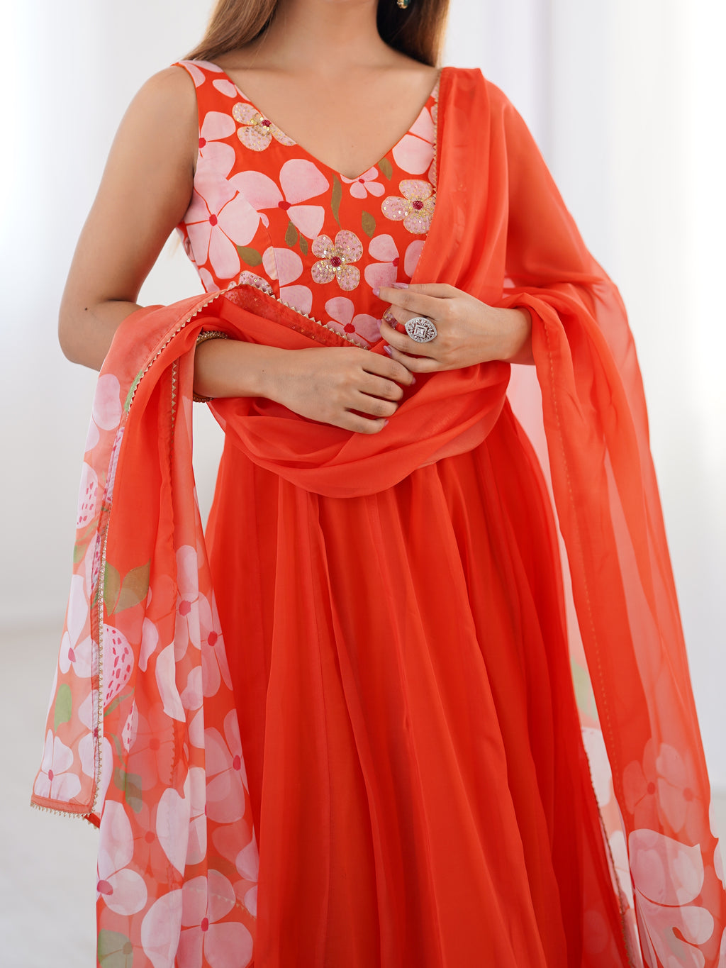 Floral Print Hand work gown - 1140