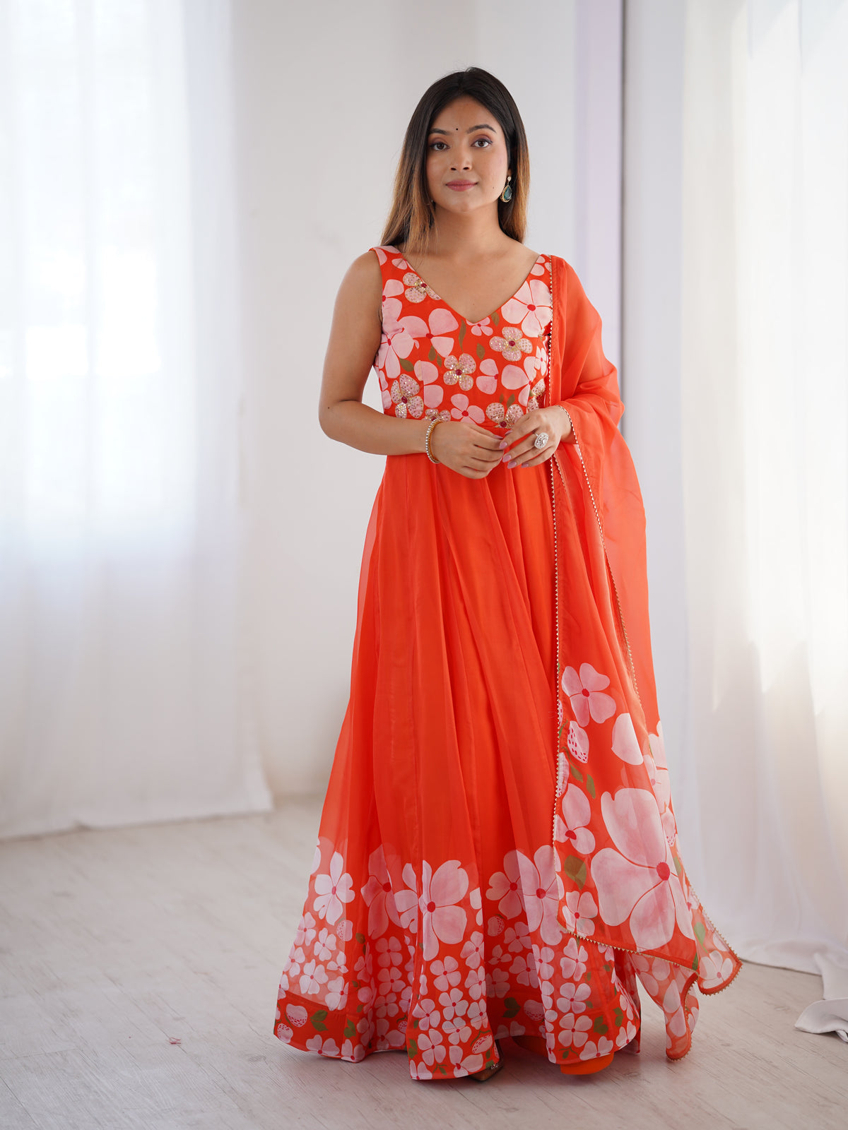 Floral Print Hand work gown - 1140