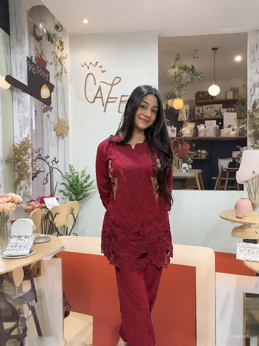 Hot red co-ord set with dupatta