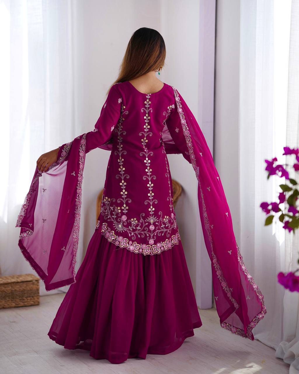 Awesome Sequins Georgette Sharara Suit With Dupatta - 2082