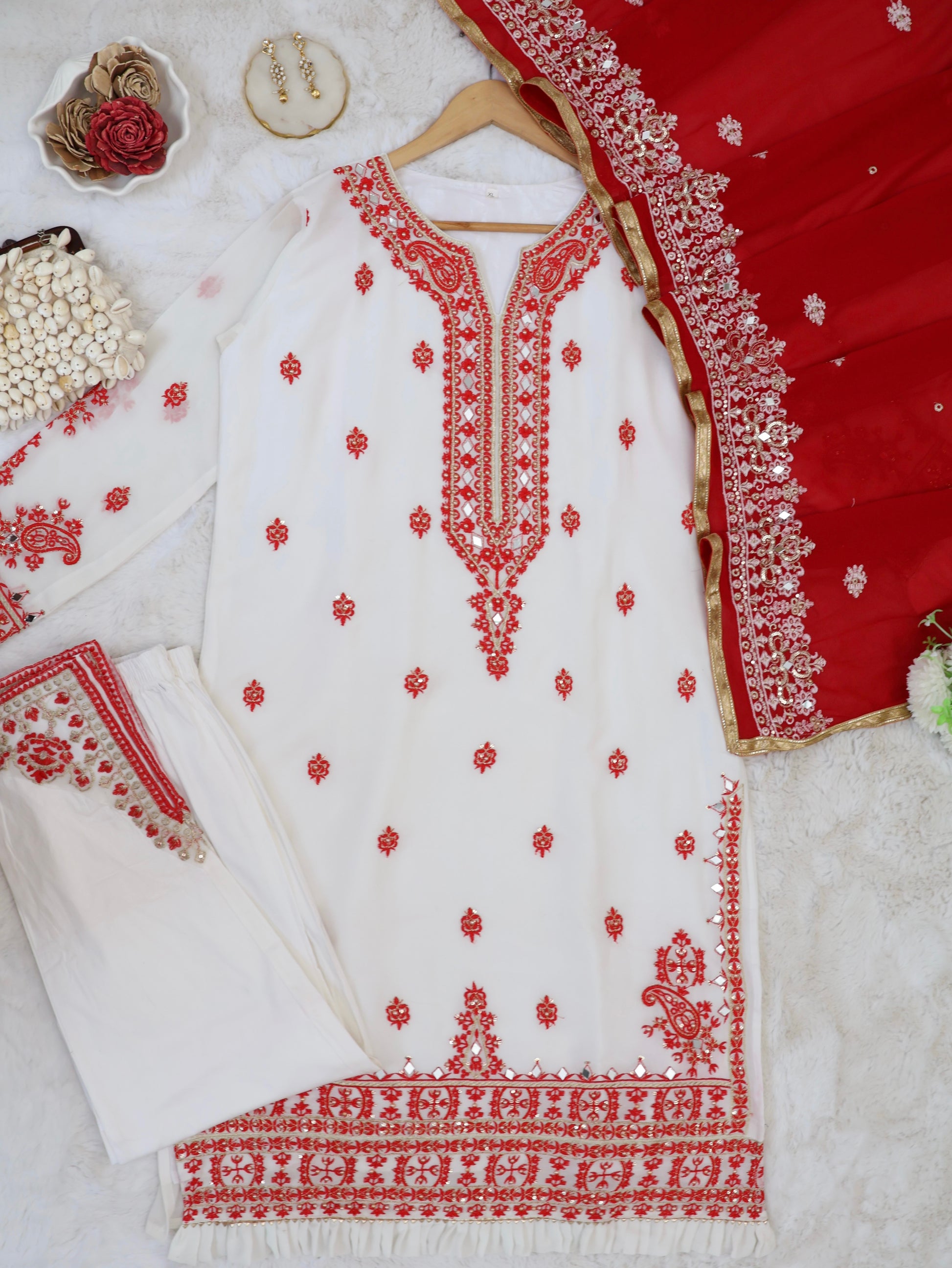Heavy Mirror Work pakistani stitched set.