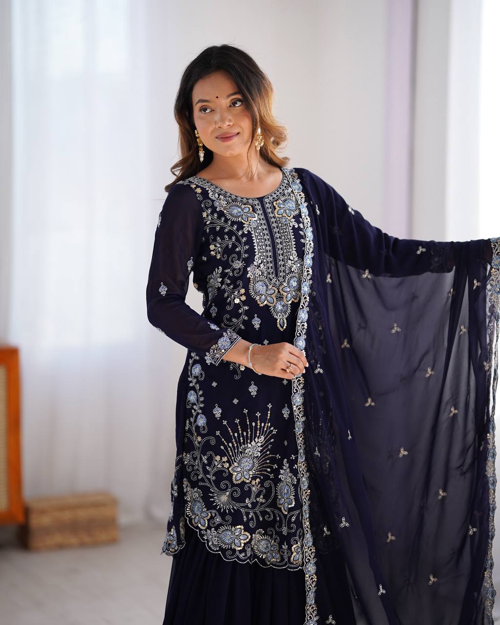 Awesome Sequins Georgette Sharara Suit With Dupatta - 2082