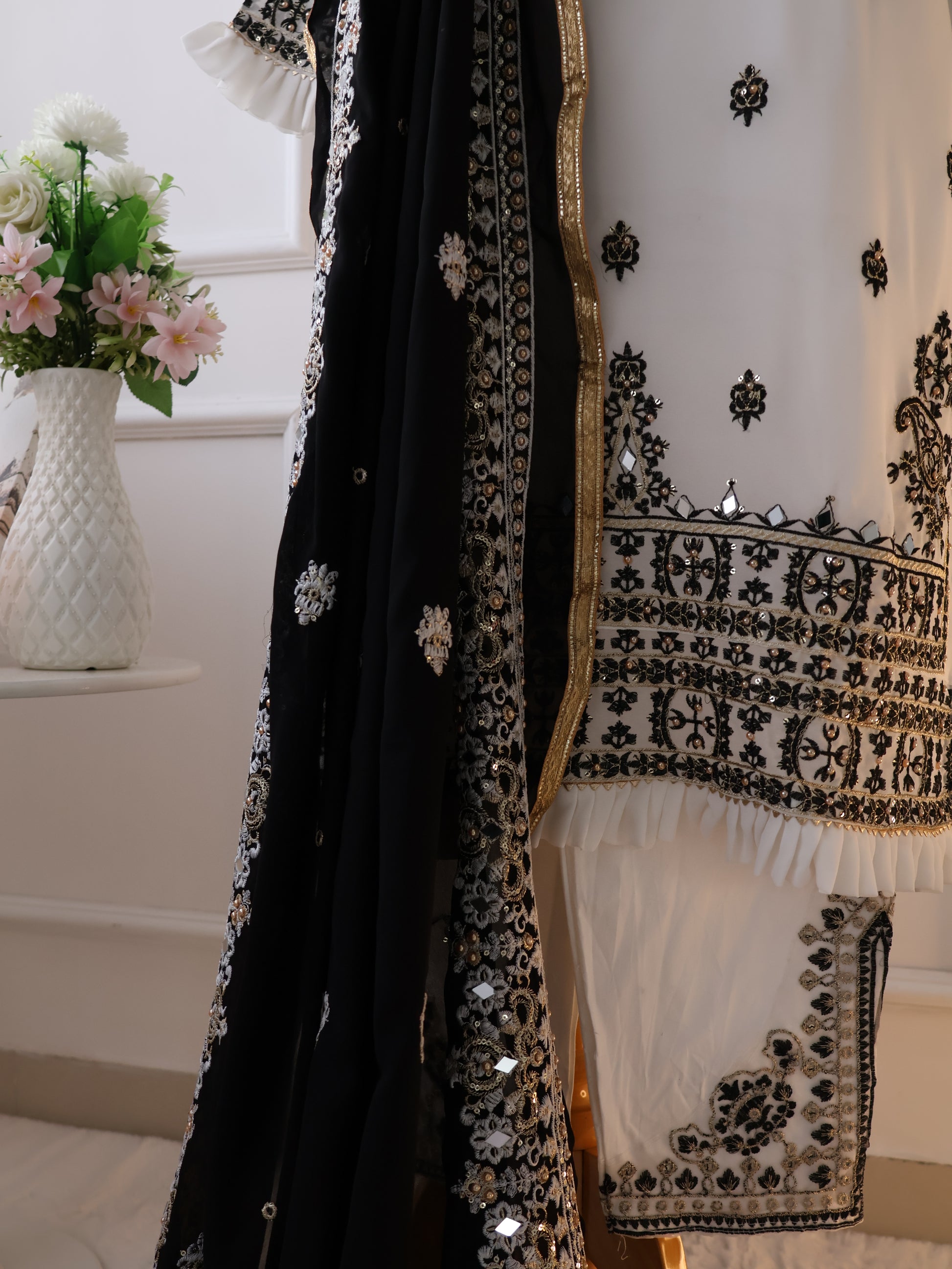 Heavy Mirror Work pakistani stitched set.