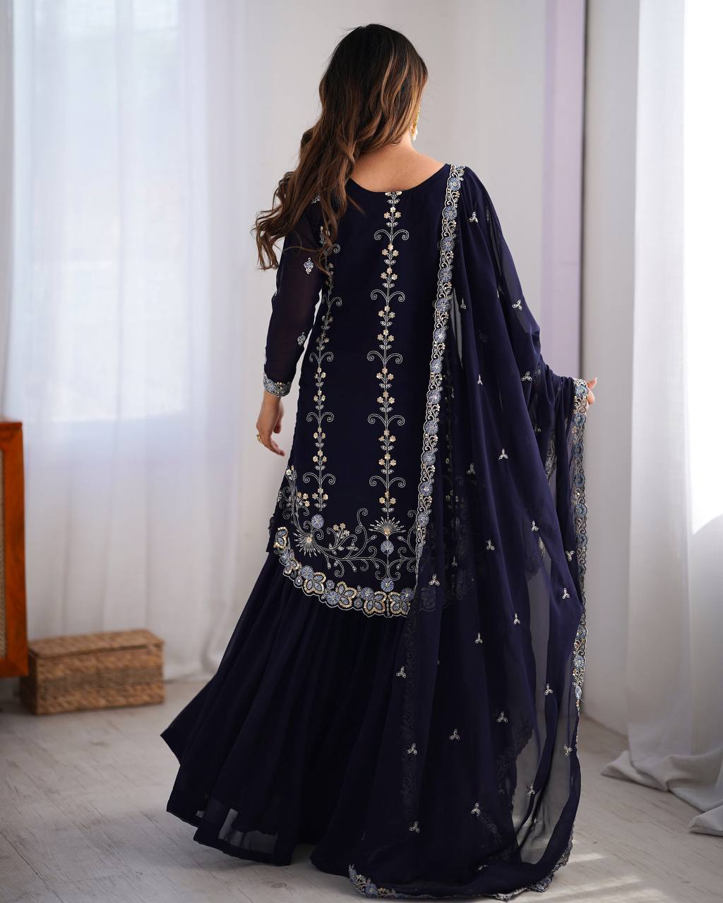 Awesome Sequins Georgette Sharara Suit With Dupatta - 2082
