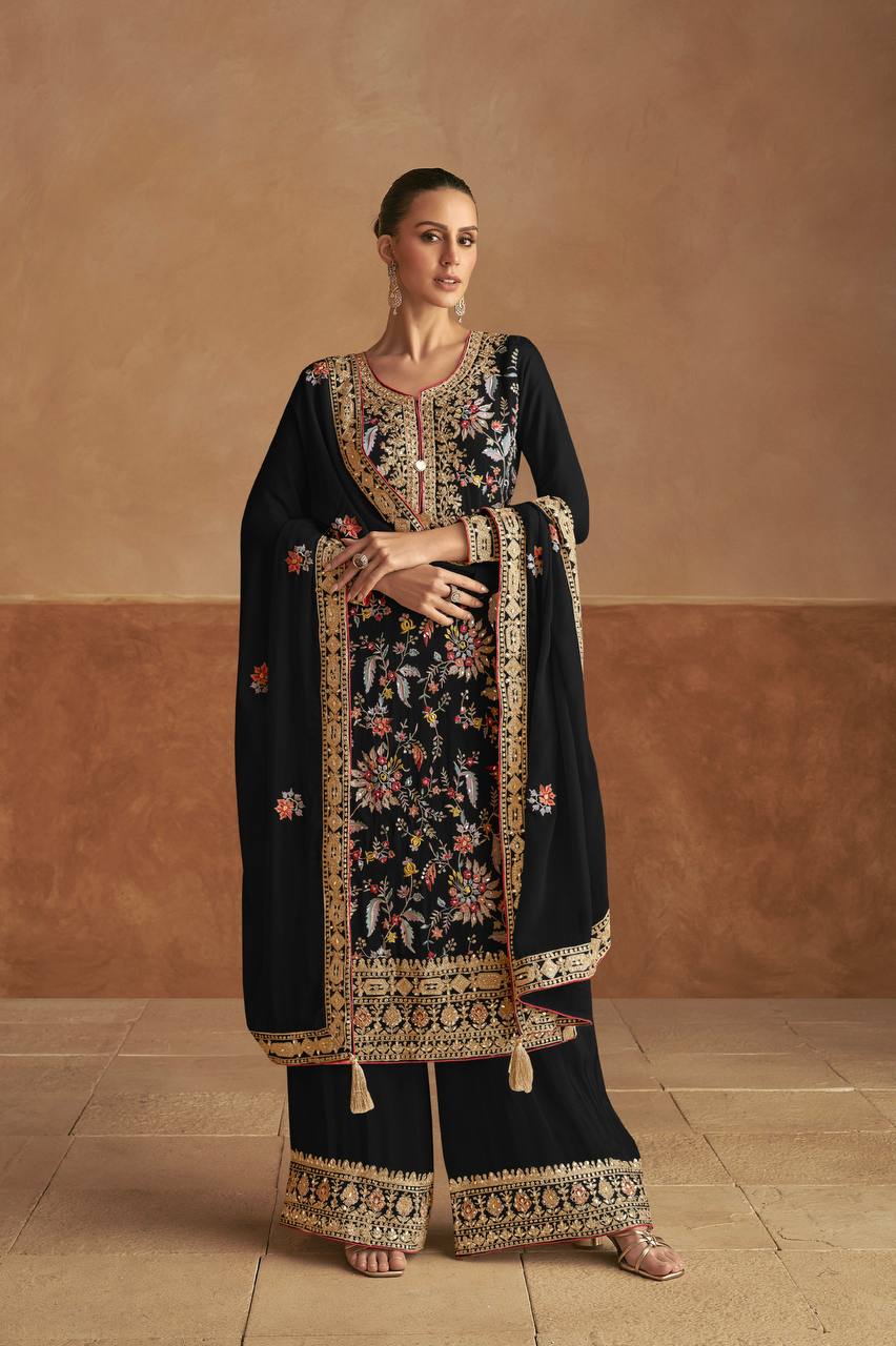 Black Elegant Chinon Embroidered Suit with Dupatta