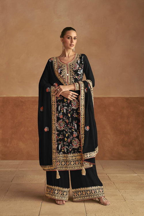 Black Elegant Chinon Embroidered Suit with Dupatta