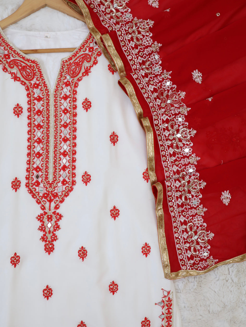 Heavy Mirror Work pakistani stitched set.