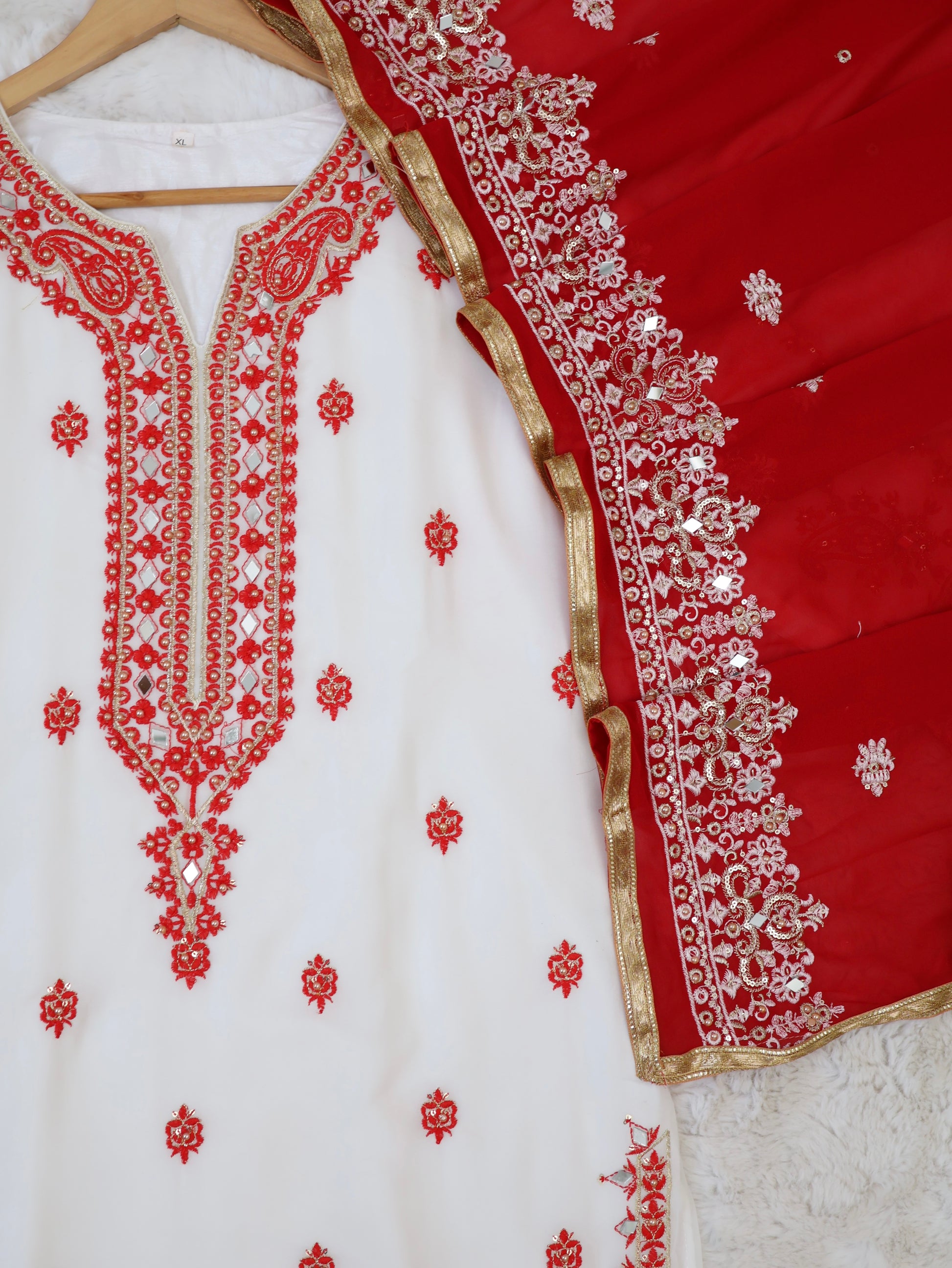 Heavy Mirror Work pakistani stitched set.