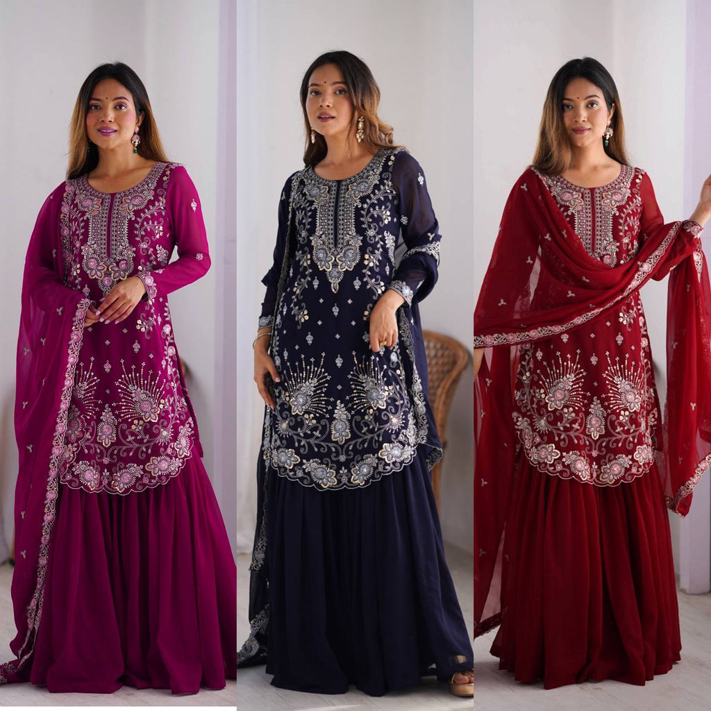Awesome Sequins Georgette Sharara Suit With Dupatta - 2082