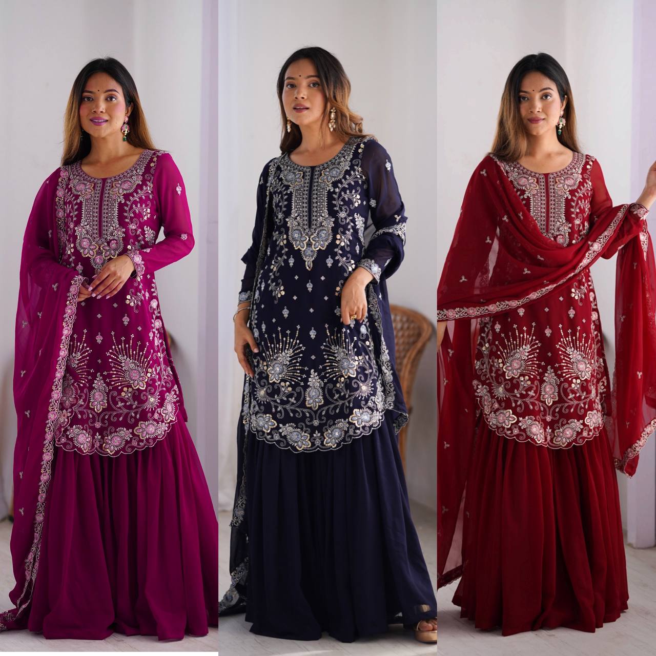 Awesome Sequins Georgette Sharara Suit With Dupatta - 2082