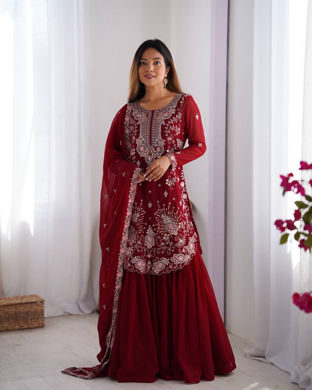 Awesome Sequins Georgette Sharara Suit With Dupatta - 2082