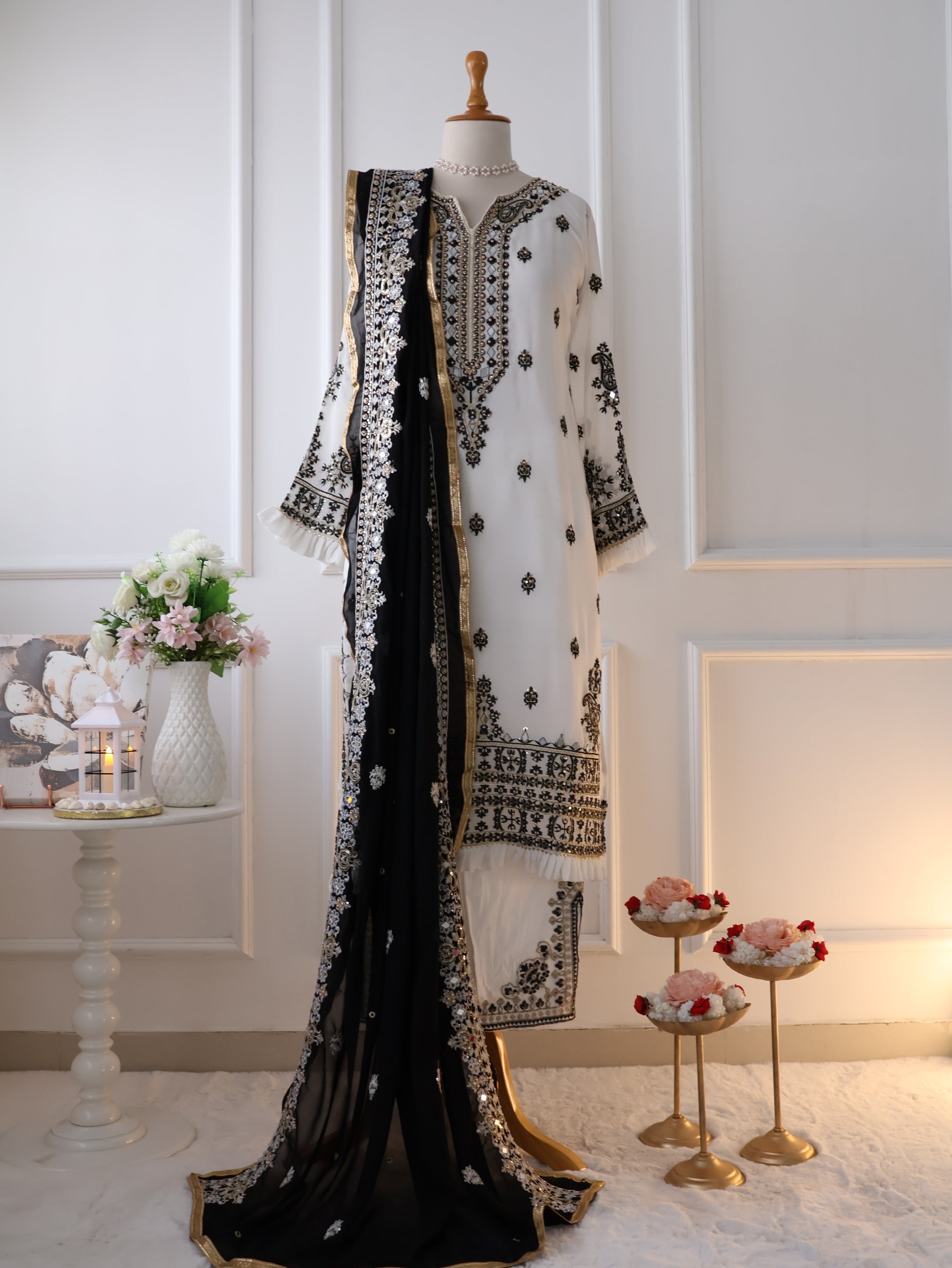 Heavy Mirror Work pakistani stitched set.