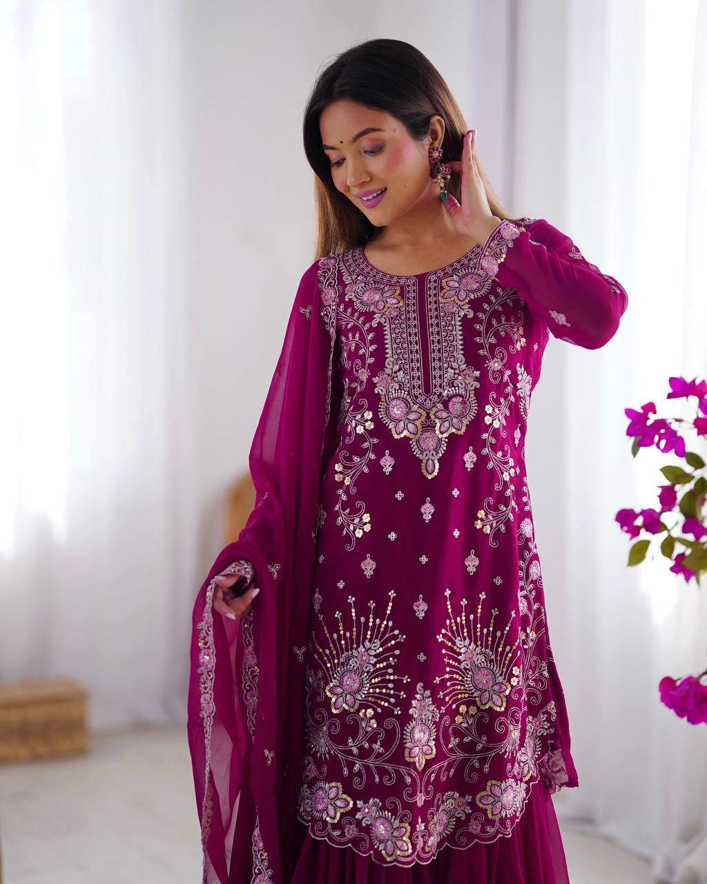 Awesome Sequins Georgette Sharara Suit With Dupatta - 2082