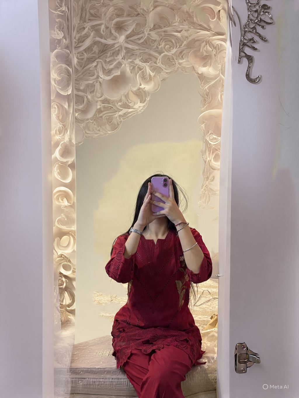 Hot red co-ord set with dupatta