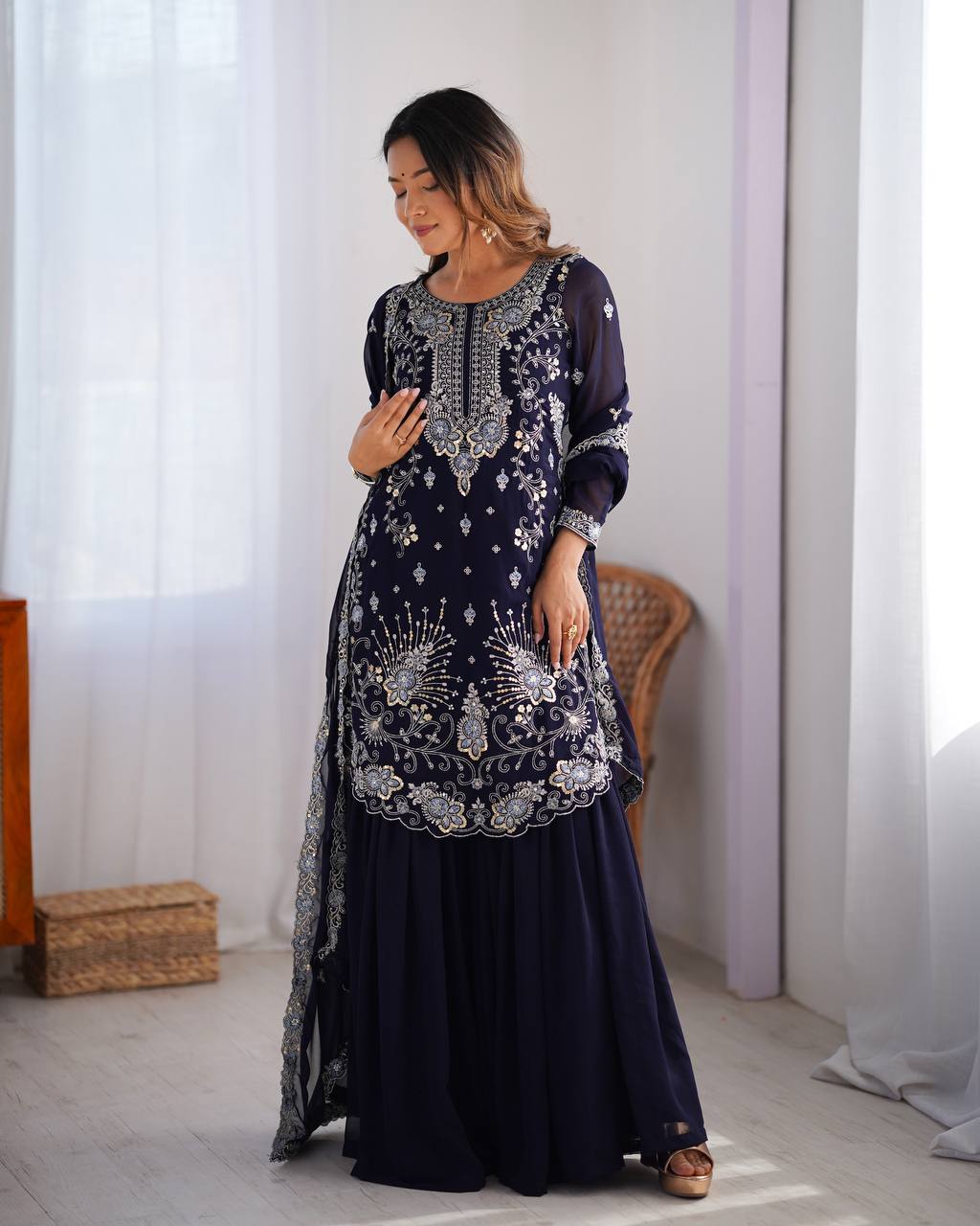 Awesome Sequins Georgette Sharara Suit With Dupatta - 2082